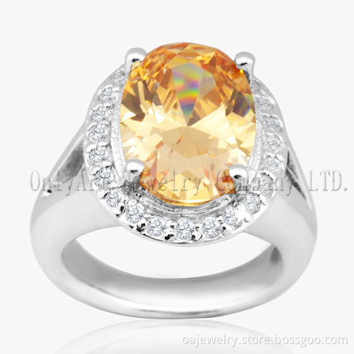 Vintage Yellow CZ Wedding Silver 925 Ring